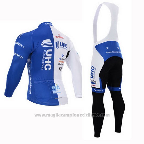 2015 Abbigliamento Ciclismo UHC Bianco e Celeste Manica Lunga e Salopette